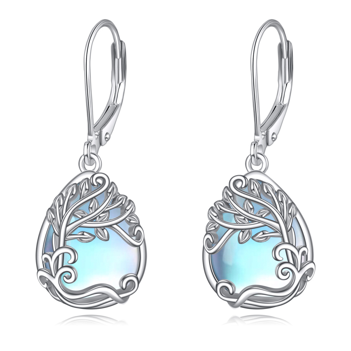 Boucles d'oreilles à levier en argent sterling avec pierre de lune-1