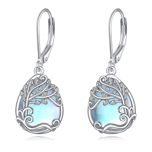 Sterling Silver Moonstone Drop Lever-back Earrings-1