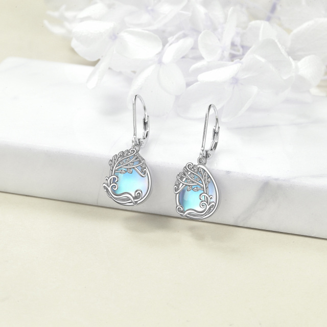 Sterling Silver Moonstone Drop Lever-back Earrings-3