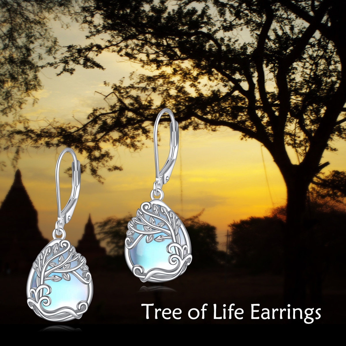 Sterling Silver Moonstone Drop Lever-back Earrings-6