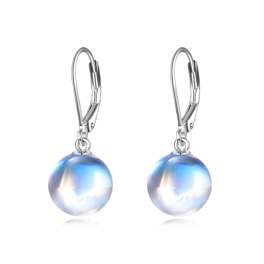 Pendientes colgantes de piedra lunar circular de plata esterlina para mujeres y niños-1