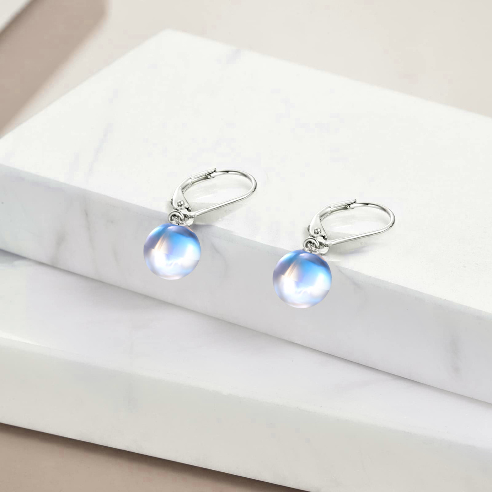 Pendientes colgantes de piedra lunar circular de plata esterlina para mujeres y niños-4