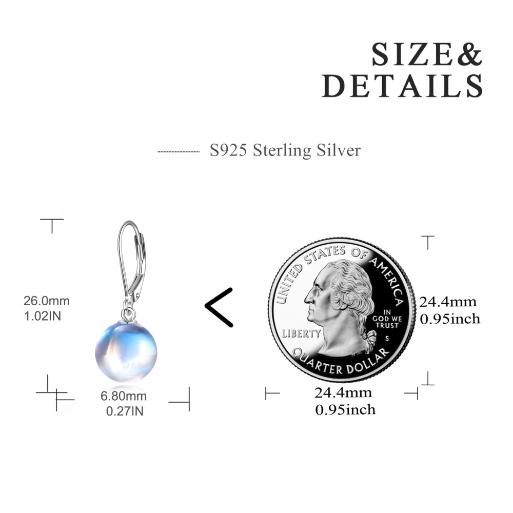 Pendientes colgantes de piedra lunar circular de plata esterlina para mujeres y niños-5