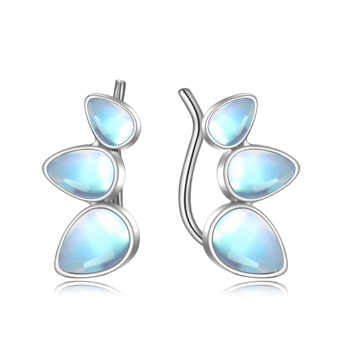 Sterling Silver Moonstone Drop Shape Cuff Earrings-1