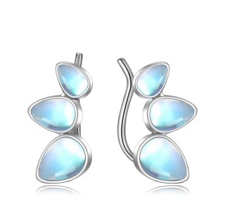 Sterling Silver Moonstone Drop Shape Cuff Earrings-5