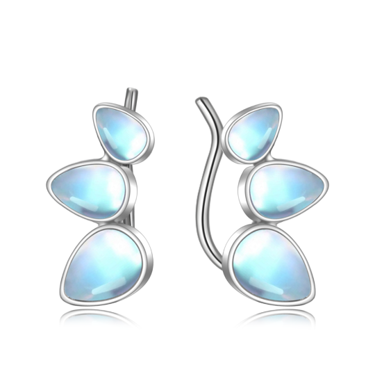 Sterling Silver Moonstone Drop Shape Cuff Earrings