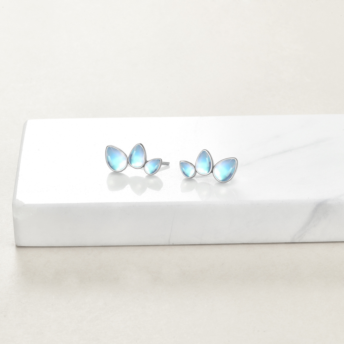 Sterling Silver Moonstone Drop Shape Cuff Earrings-3