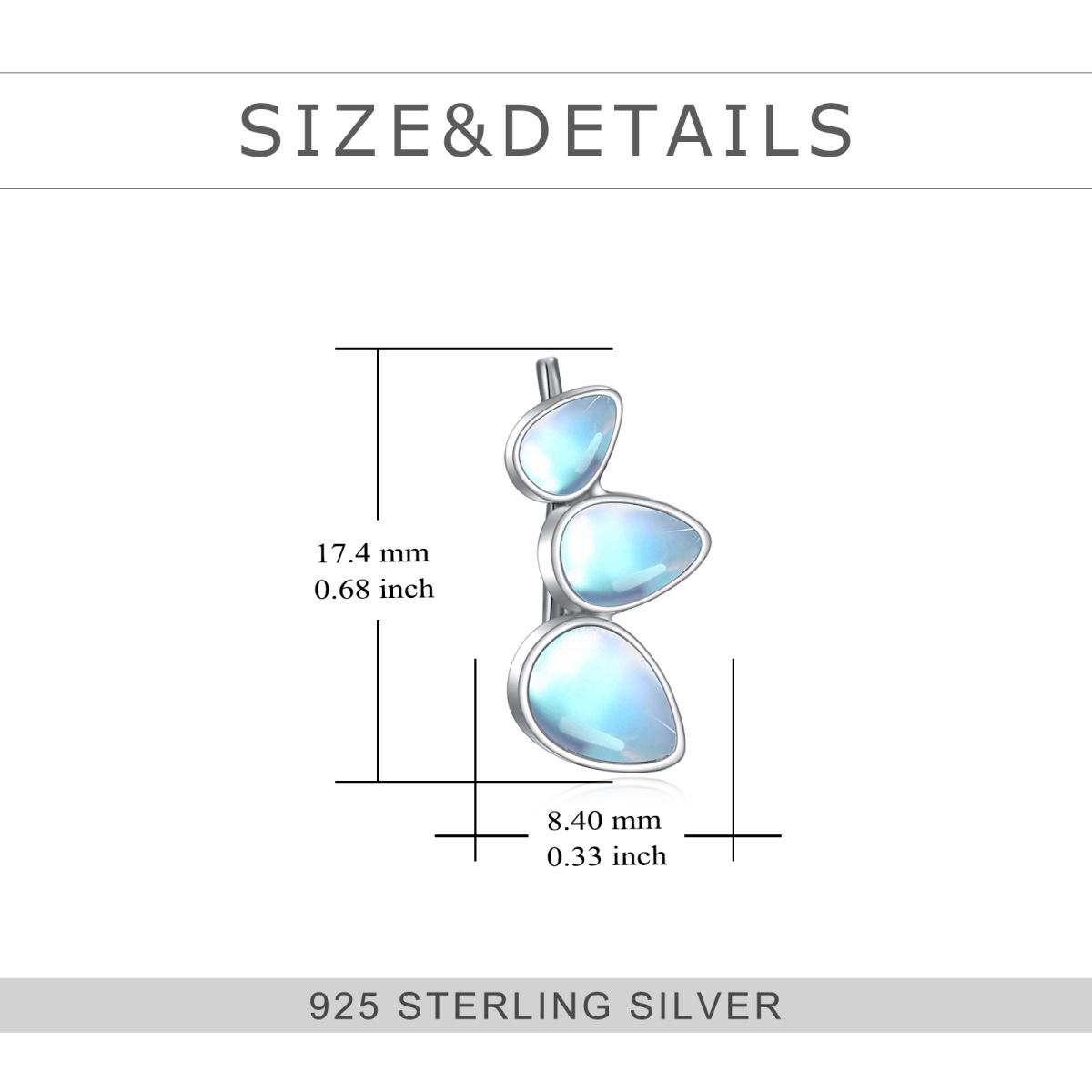 Sterling Silver Moonstone Drop Shape Cuff Earrings-5