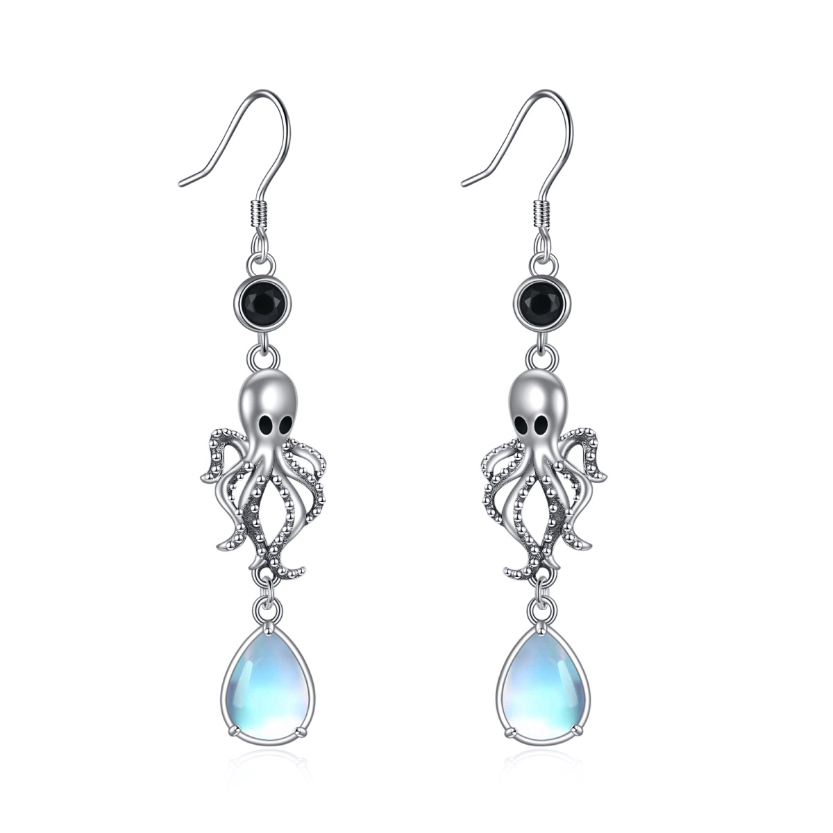 Sterling Silver Drop Cubic Zirconia & Moonstone Drop Earrings For Women Best Friends-1