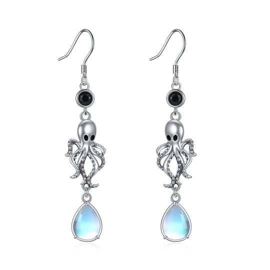 Sterling Silver Cubic Zirconia & Moonstone Drop Shape Drop Earrings