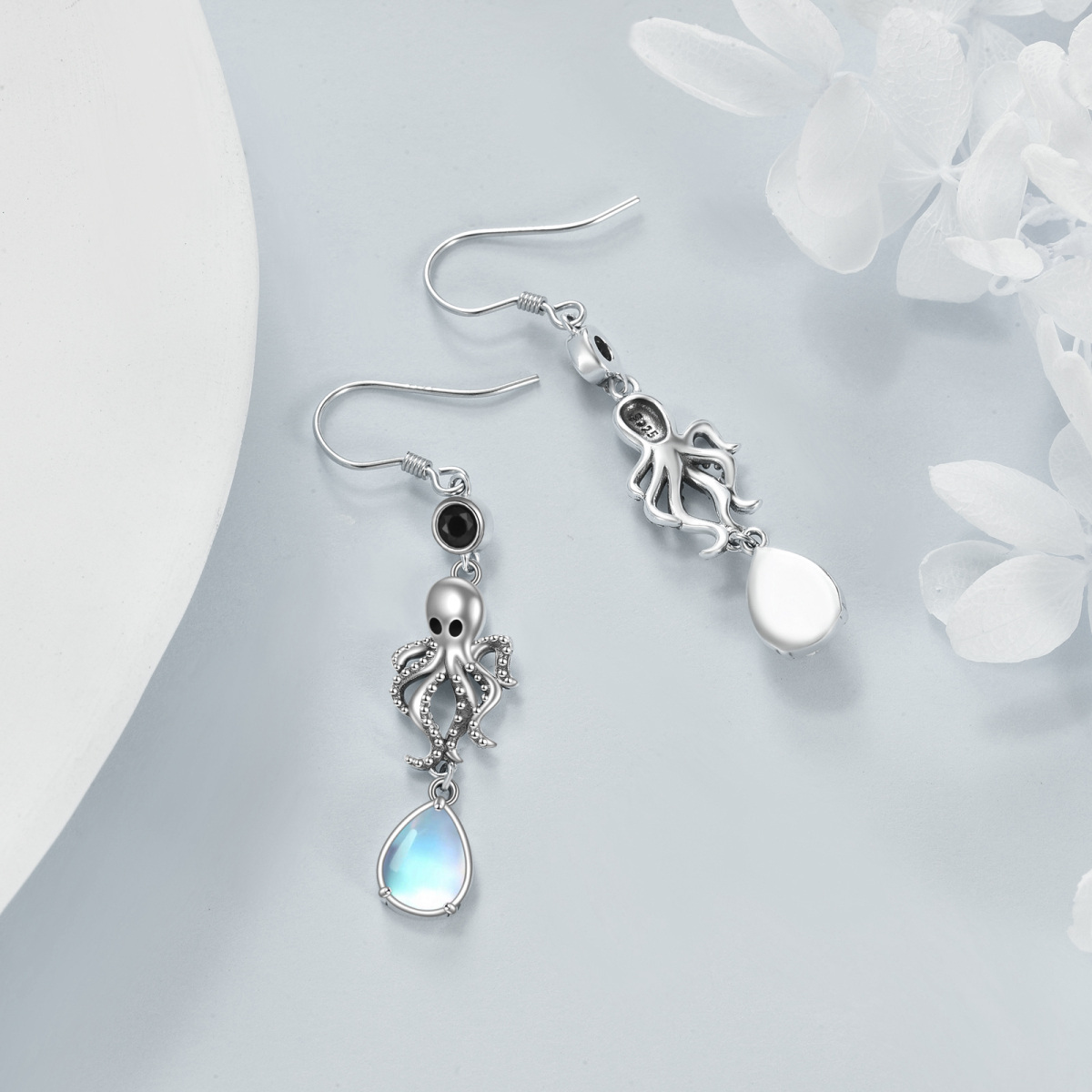 Boucles d'oreilles pendantes en argent sterling avec zircone cubique et pierre de lune pour femme Best Friends-3