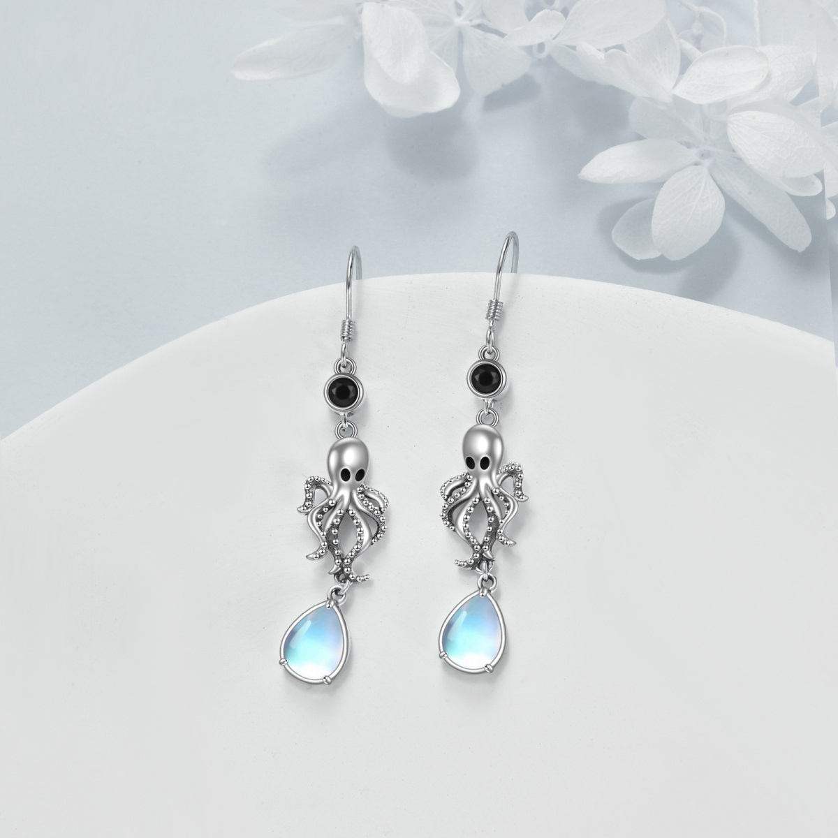 Sterling Silver Drop Cubic Zirconia & Moonstone Drop Earrings For Women Best Friends-4