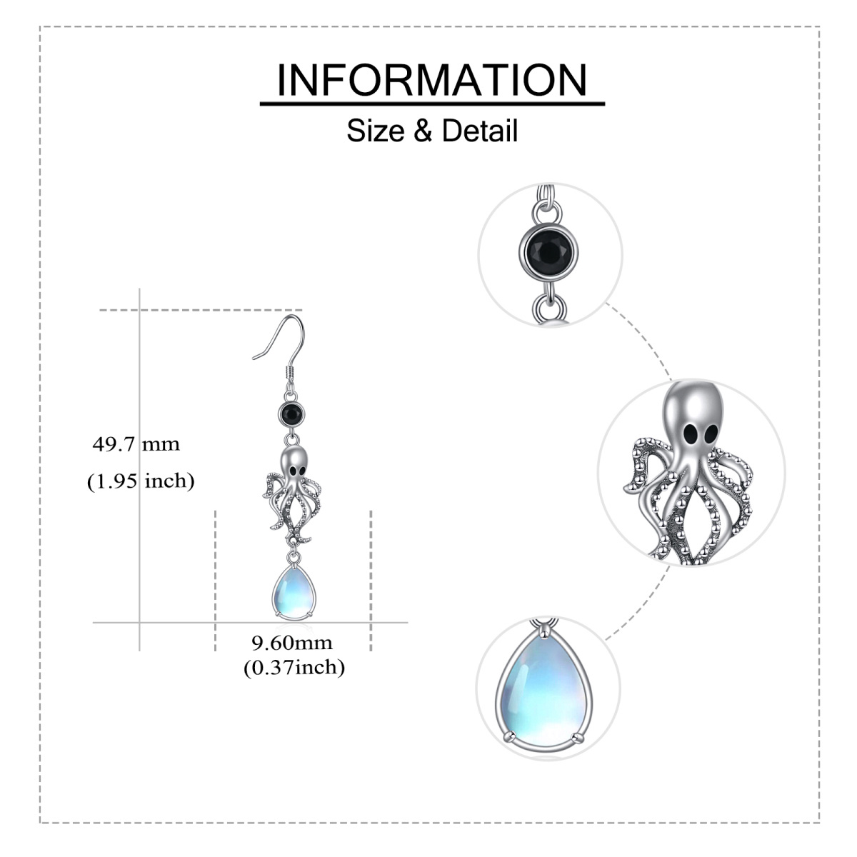 Boucles d'oreilles pendantes en argent sterling avec zircone cubique et pierre de lune pour femme Best Friends-5