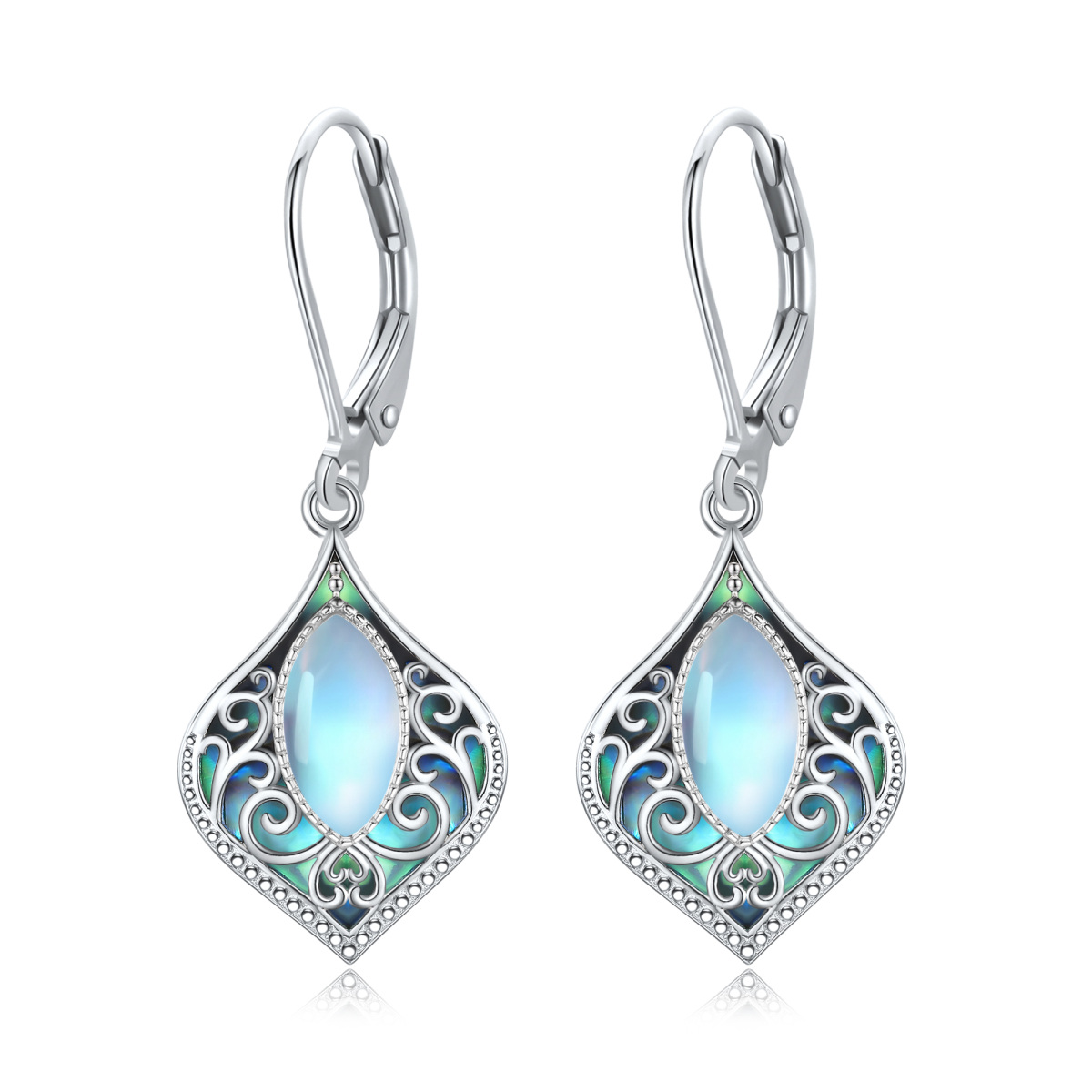 Sterling Silver Moonstone Drop Shape Lever-back Earrings-1