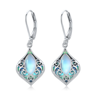 Sterling Silver Moonstone Drop Shape Lever-back Earrings-2