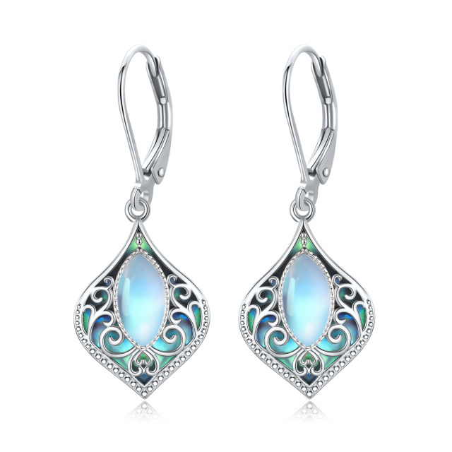 Sterling Silver Moonstone Drop Shape Lever-back Earrings-1