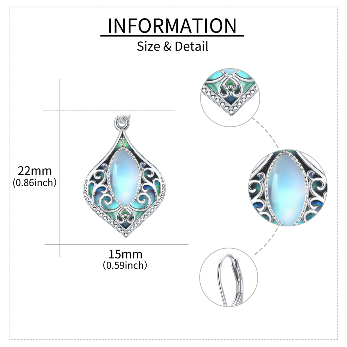 Sterling Silver Moonstone Drop Shape Lever-back Earrings-5