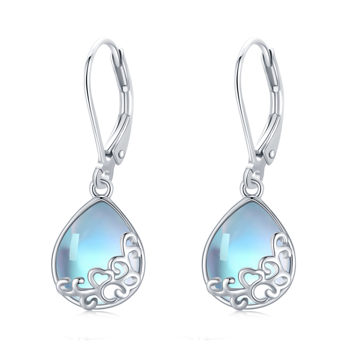 Boucles d'oreilles à levier en argent sterling en forme de goutte de pierre de lune-1