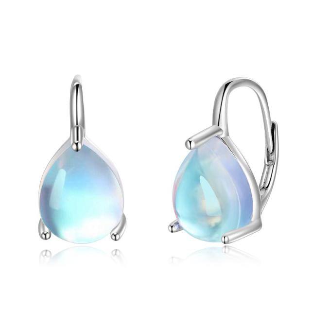 Sterling Silver Moonstone Drop Shape Lever-back Earrings-1