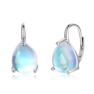 Sterling Silver Moonstone Drop Shape Lever-back Earrings-5