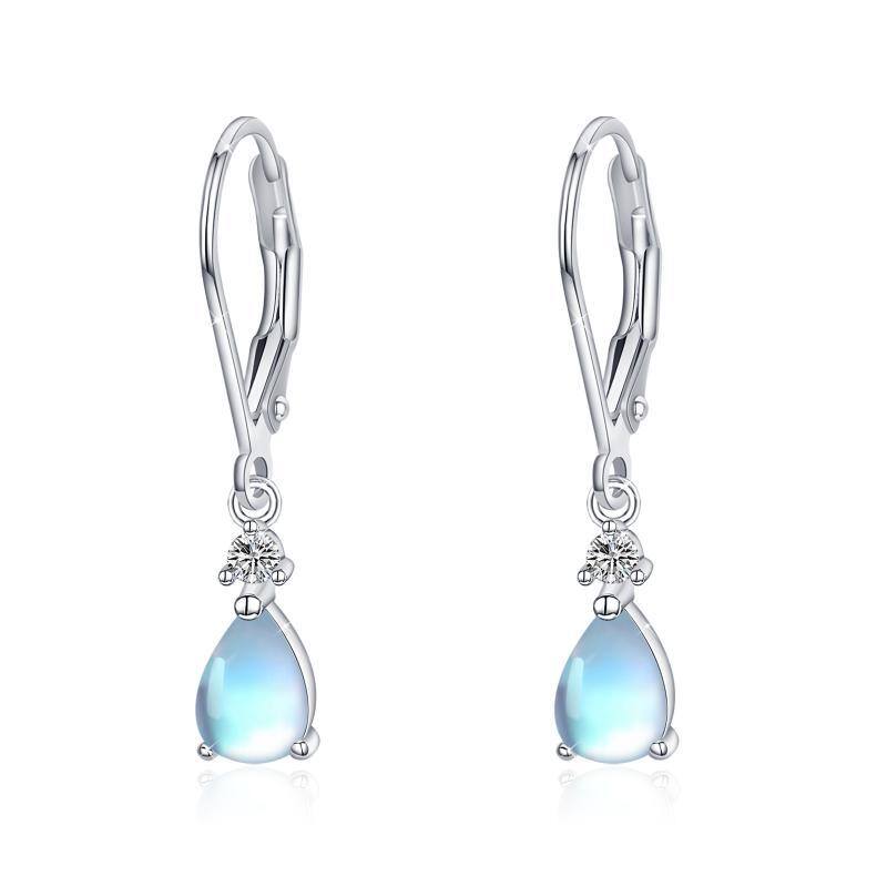 Sterling Silver Moonstone Drop Shape Lever-back Earrings-1