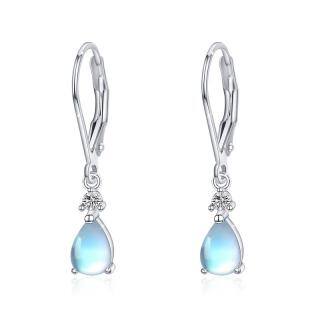 Sterling Silver Moonstone Drop Shape Lever-back Earrings-51