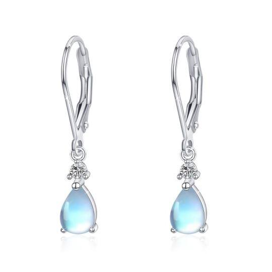 Sterling Silver Moonstone Drop Shape Lever-back Earrings