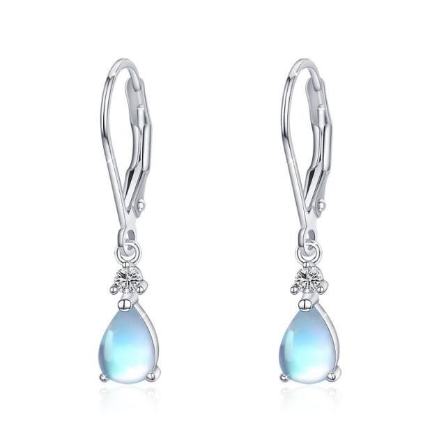 Boucles d'oreilles à levier en argent sterling en forme de goutte de pierre de lune-1