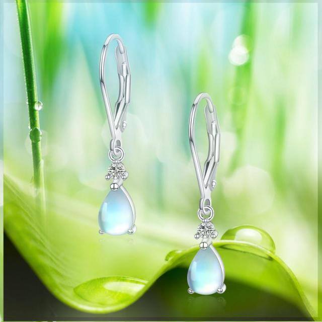 Sterling Silver Moonstone Drop Shape Lever-back Earrings-6