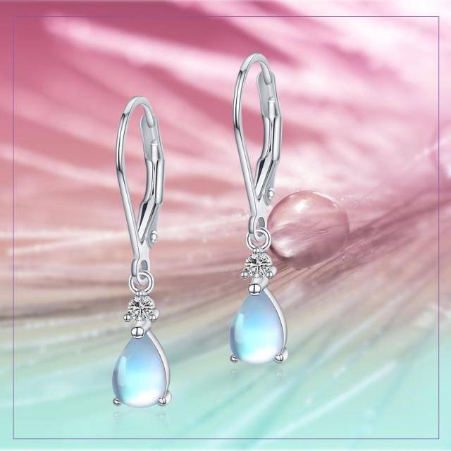 Sterling Silver Moonstone Drop Shape Lever-back Earrings-7