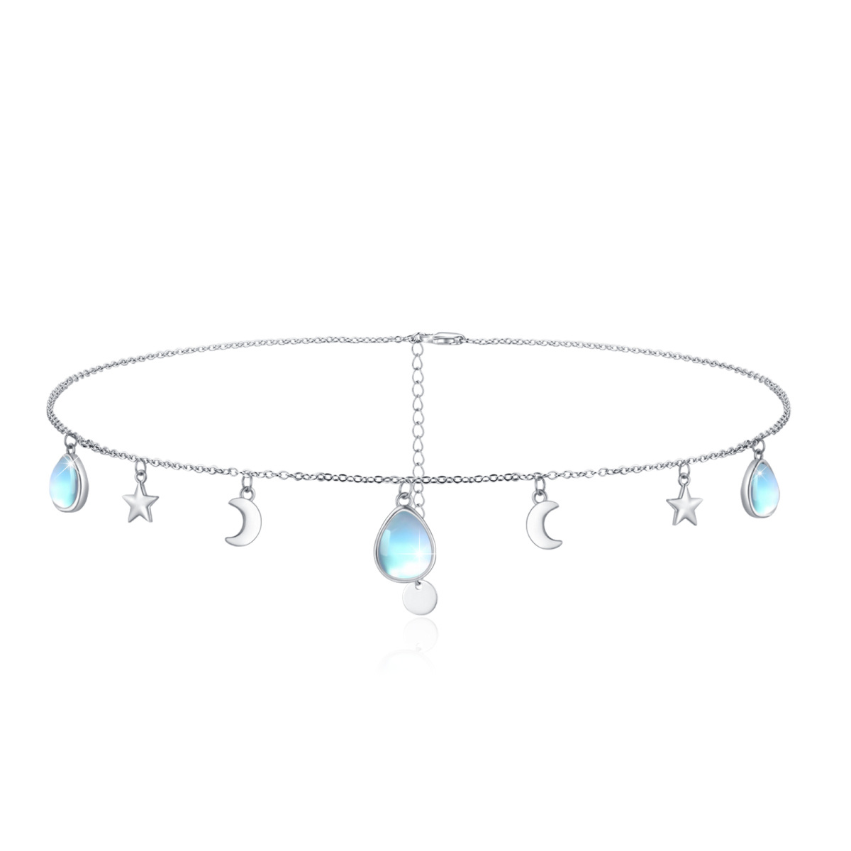 Sterling Silver Moonstone Star Metal Choker Necklace For Women-1