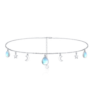 Sterling Silver Moonstone Star Metal Choker Necklace For Women-23