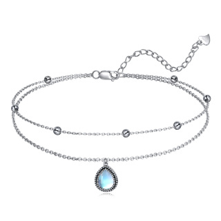 Sterling Silver Moonstone Drop Shape Multi-layered Anklet-32