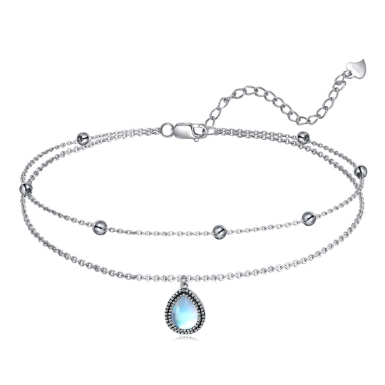 Bracelet de cheville en argent Sterling Moonstone Drop Shape Multi-layer