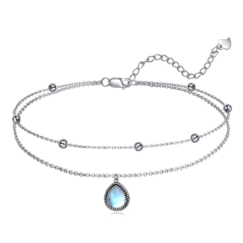 Sterling Silver Moonstone Drop Shape Multi-layered Anklet-19