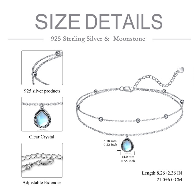 Bracelet de cheville en argent Sterling Moonstone Drop Shape Multi-layer-5