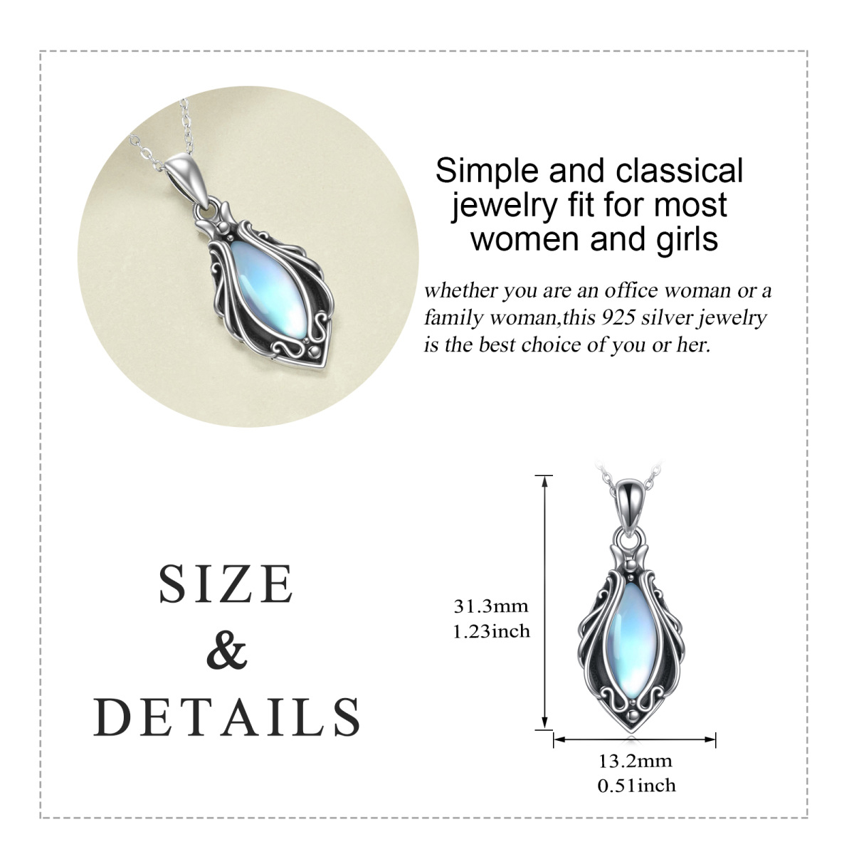 Sterling Silver Moonstone Drop Shape Pendant Necklace-4