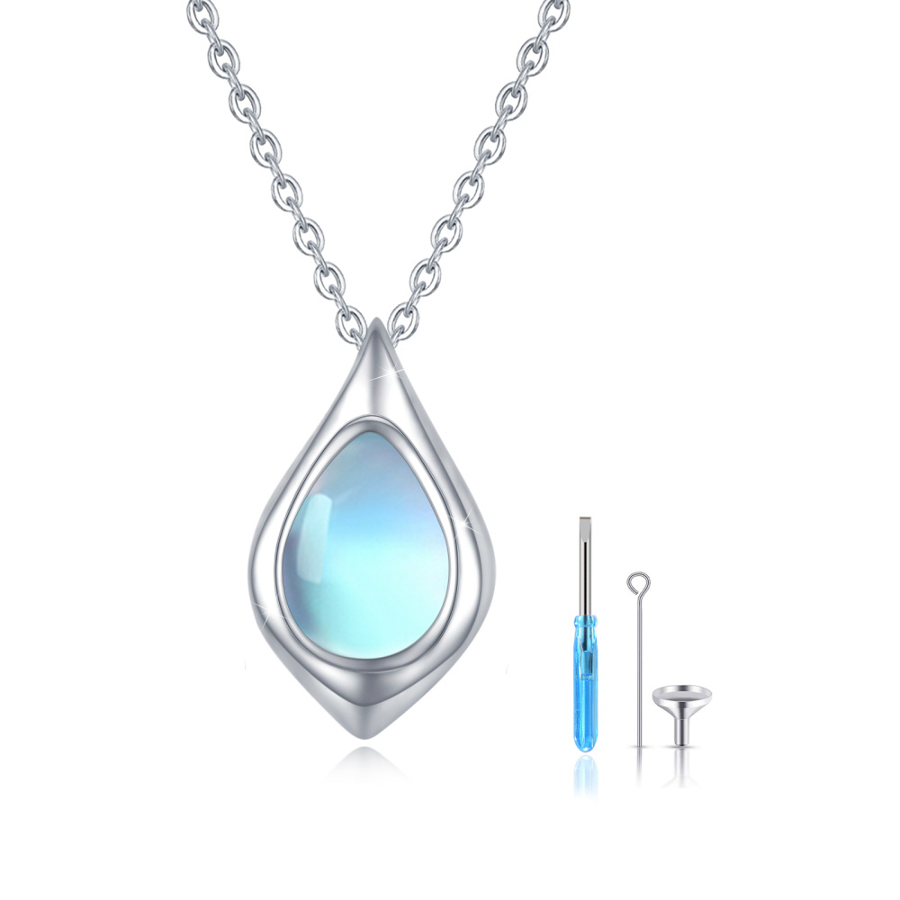 Sterling Silver Moonstone Drop Shape Pendant Necklace-1