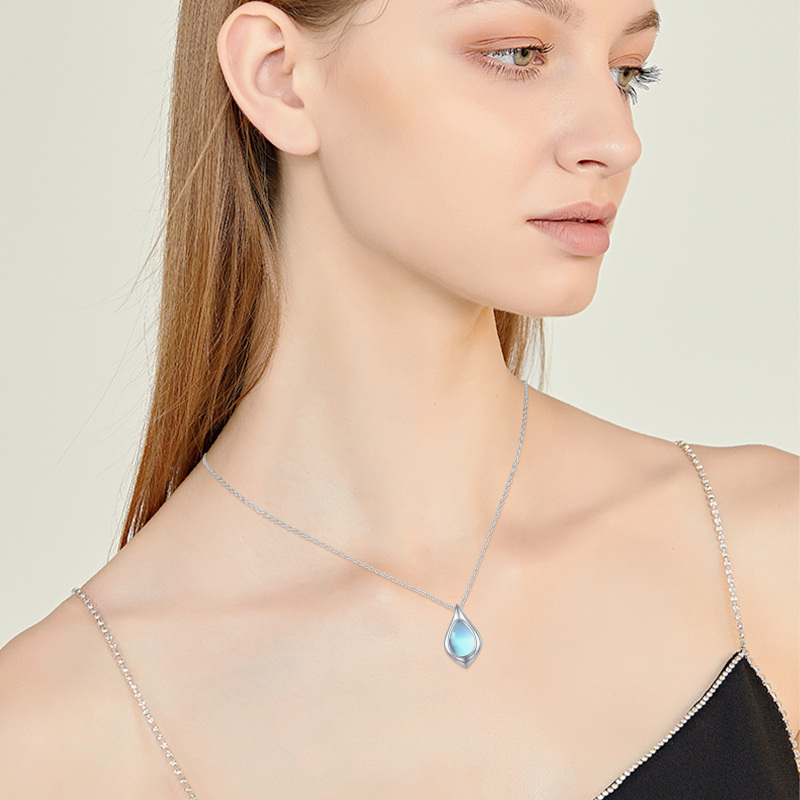 Sterling Silver Moonstone Drop Shape Pendant Necklace-2