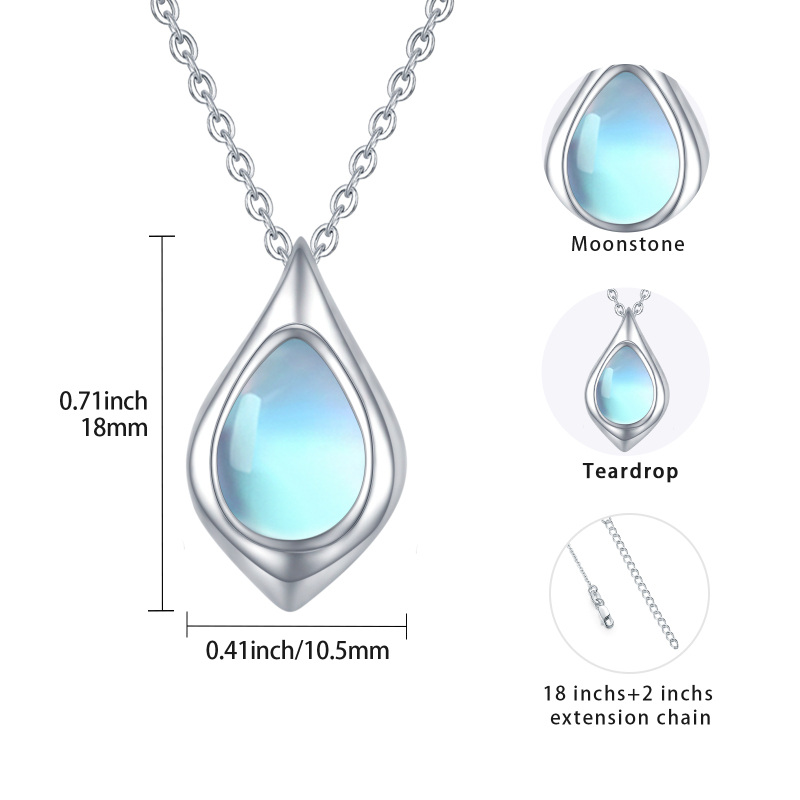 Sterling Silver Moonstone Drop Shape Pendant Necklace-3