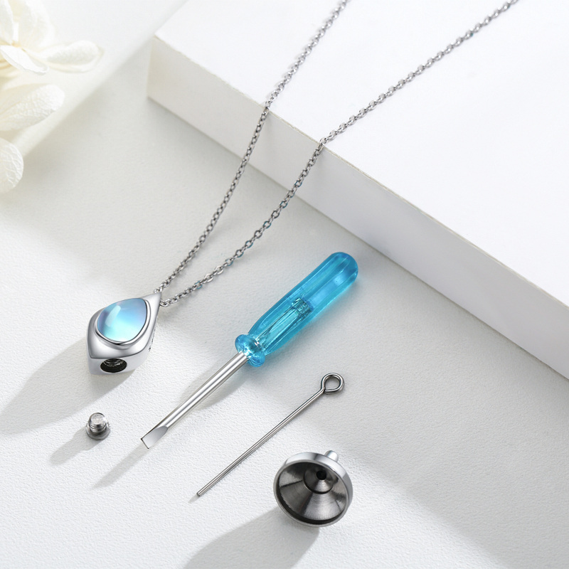 Sterling Silver Moonstone Drop Shape Pendant Necklace-4