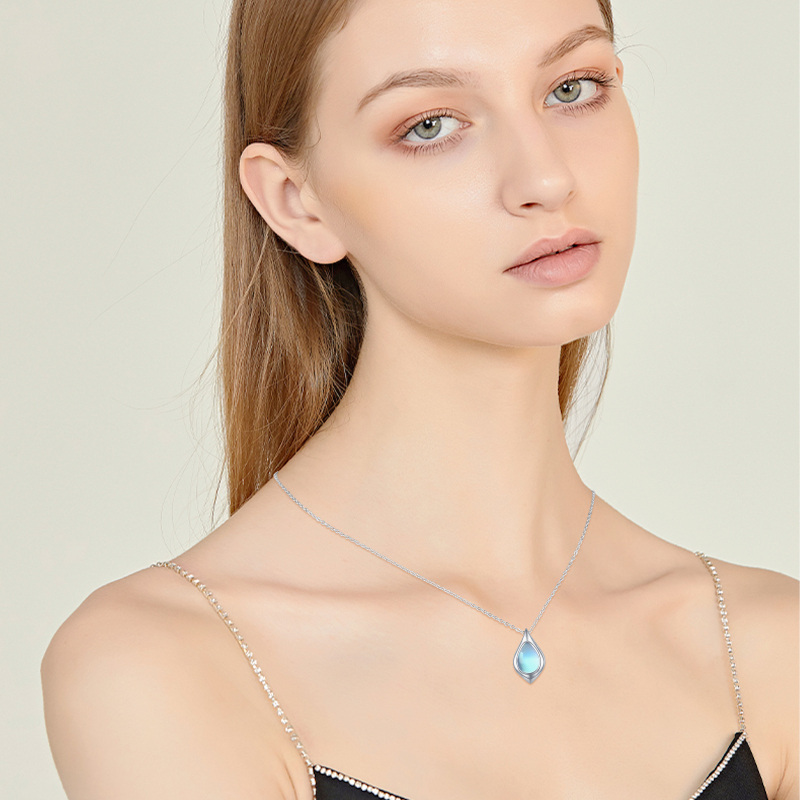 Sterling Silver Moonstone Drop Shape Pendant Necklace-5