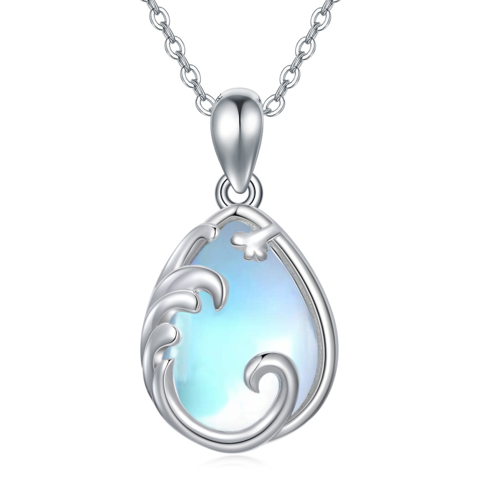 Sterling Silver Moonstone Drop Shape Pendant Necklace-1