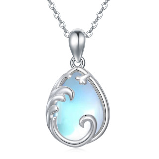 Sterling Silver Moonstone Drop Shape Pendant Necklace-31