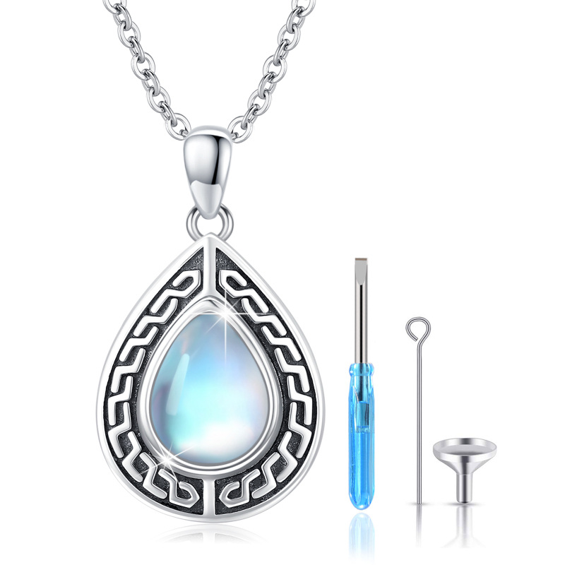 Collar de plata de ley con forma de gota de piedra de luna para cenizas-14