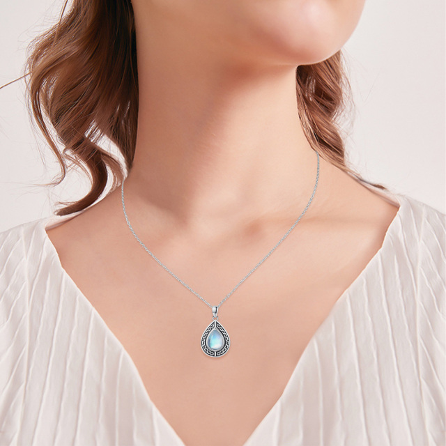 Collana con urna a forma di goccia in pietra di luna d'argento per le ceneri-2