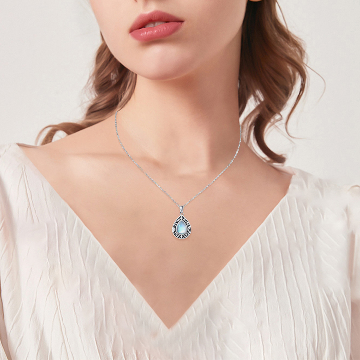 Collana con urna a forma di goccia in pietra di luna d'argento per le ceneri-3