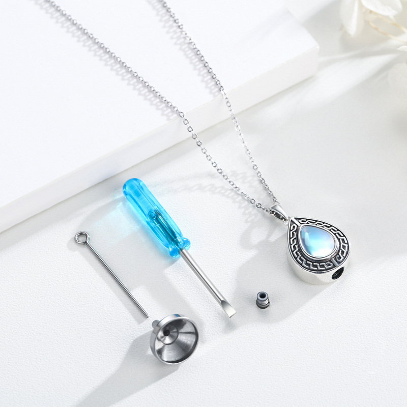 قلادة من الفضة الإسترلينية على شكل قطرة من حجر القمر لحفظ الرماد-4