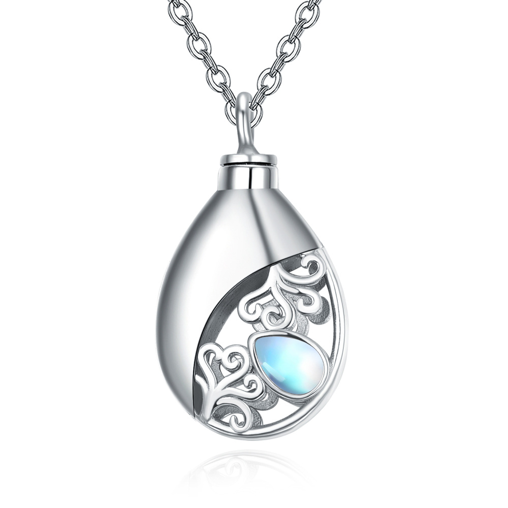 Sterling Silver Drop Moonstone Urn Necklace For Ashes For Women-1