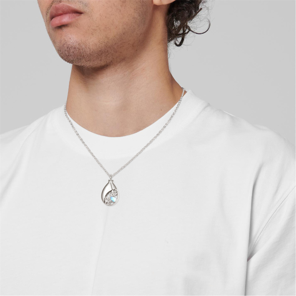 Sterling Silver Drop Moonstone Urn Necklace For Ashes For Women-3